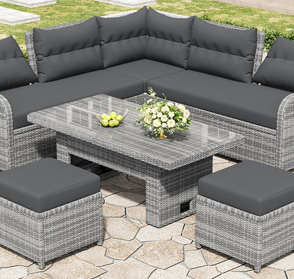 Outdoor Rattan Patio Furniture Set with Adjustable Recliners, Ottomans & Tables
