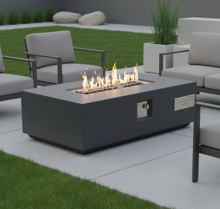 Volon Modern Rectangular Fire Pit Table in Light Gray