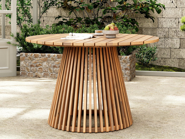 5-Piece Acacia Wood Outdoor Dining Set with Braided Chairs & Round Table — Grey