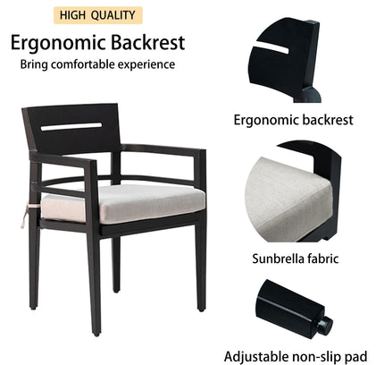 Outdoor Modern Dining Set, Chairs Sunbrella Cushioned And Dining Table With Umbrella Hole
