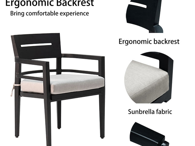 Outdoor Modern Dining Set, Chairs Sunbrella Cushioned And Dining Table With Umbrella Hole