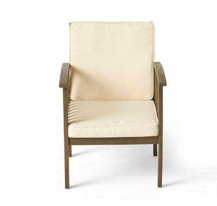 5-Piece Acacia Wood Outdoor Club Chair Dining Set with Round Table — Grey