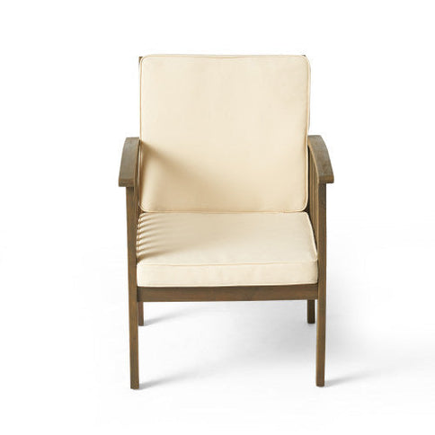 5-Piece Acacia Wood Outdoor Club Chair Dining Set with Round Table — Grey