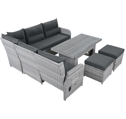 Outdoor Rattan Patio Furniture Set with Adjustable Recliners, Ottomans & Tables