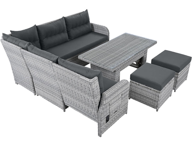 Outdoor Rattan Patio Furniture Set with Adjustable Recliners, Ottomans & Tables