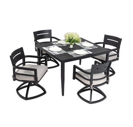 Outdoor Modern Dining Set, Chairs Sunbrella Cushioned And Dining Table With Umbrella Hole