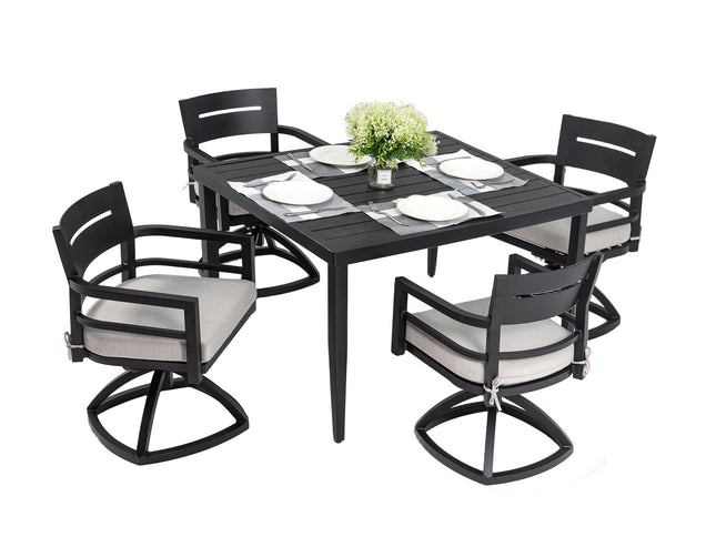Outdoor Modern Dining Set, Chairs Sunbrella Cushioned And Dining Table With Umbrella Hole