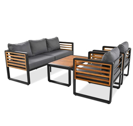 4-Piece Outdoor Conversation Set, Metal Frame & Acacia Wood Table, Seats 5
