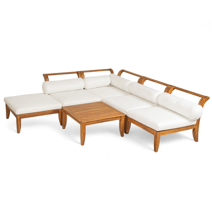6-Piece Acacia Wood Outdoor Modular Sectional with Daybed Configuration & Tea Table