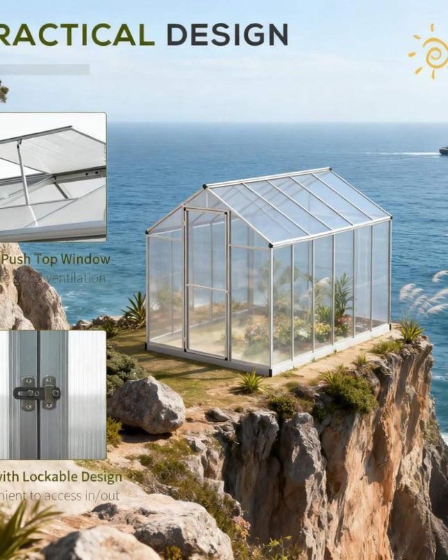 [06X10FT] Alora Large Walk-In Backyard Greenhouse W/ Rainwater Collection System And Roof Vent