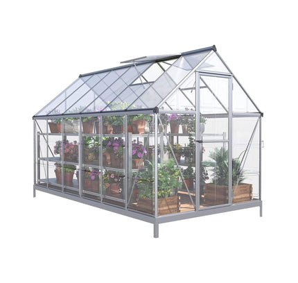 6x12FT Heavy-Duty Polycarbonate Walk-In Greenhouse, Lockable Hinged Door