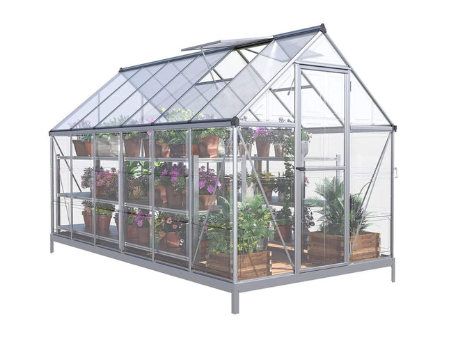6x12FT Heavy-Duty Polycarbonate Walk-In Greenhouse, Lockable Hinged Door