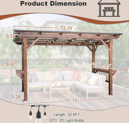 [06X13FT] Alora Durable Outdoor Hardtop BBQ Grill Shelter Gazebo With Shelves