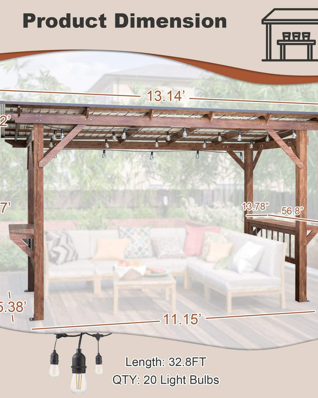 [06X13FT] Alora Durable Outdoor Hardtop BBQ Grill Shelter Gazebo With Shelves