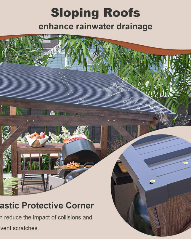 [06X13FT] Alora Durable Outdoor Hardtop BBQ Grill Shelter Gazebo With Shelves