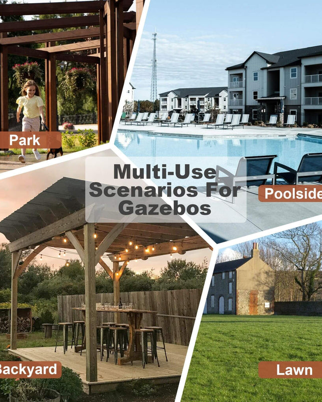 [06X13FT] Alora Durable Outdoor Hardtop BBQ Grill Shelter Gazebo With Shelves