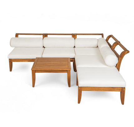 6-Piece Acacia Wood Outdoor Modular Sectional with Daybed Configuration & Tea Table