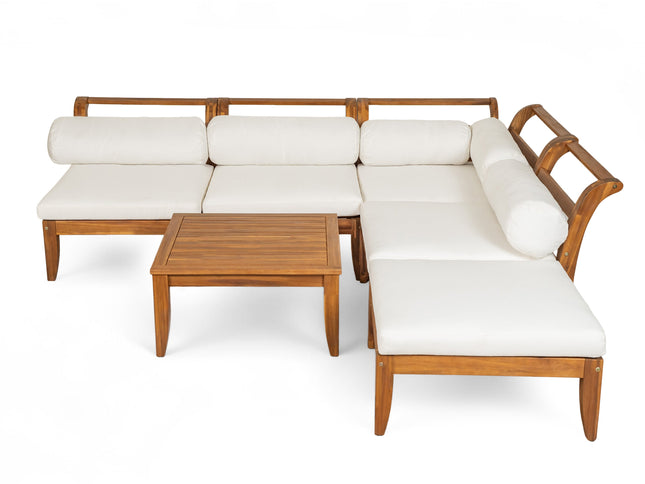 6-Piece Acacia Wood Outdoor Modular Sectional with Daybed Configuration & Tea Table