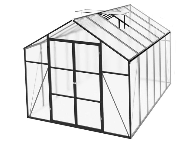 8x12FT All-Season Polycarbonate Walk-In Greenhouse with Raised Base