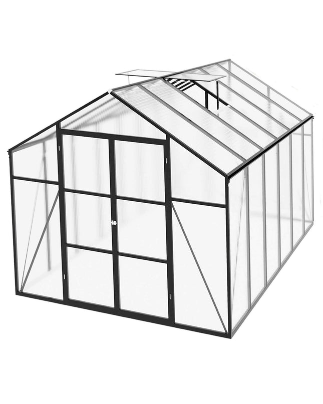 [08X12FT] All-Season Outdoor Backyard Polycarbonate Greenhouse With Raised Base And Aluminum Frame