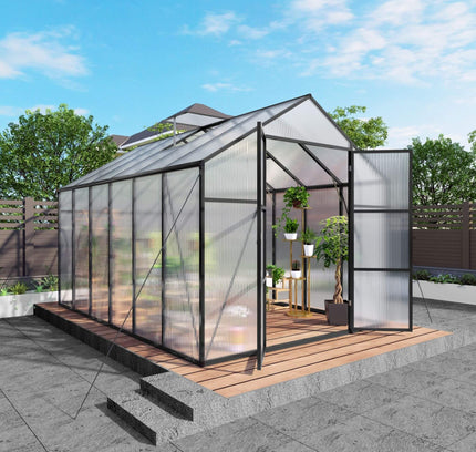 [08X12FT] All-Season Outdoor Backyard Polycarbonate Greenhouse With Raised Base And Aluminum Frame