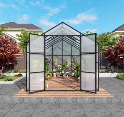 [08X12FT] All-Season Outdoor Backyard Polycarbonate Greenhouse With Raised Base And Aluminum Frame