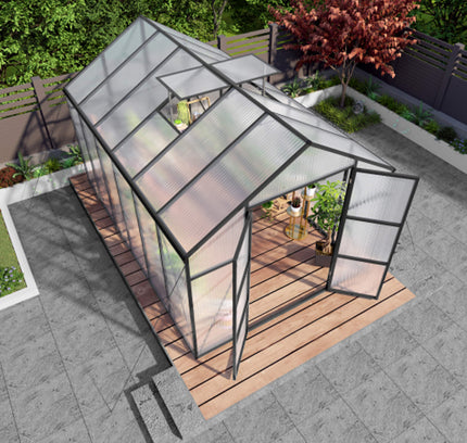 [08X12FT] All-Season Outdoor Backyard Polycarbonate Greenhouse With Raised Base And Aluminum Frame
