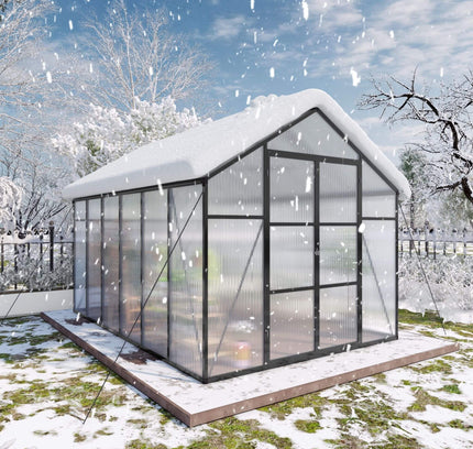 [08X12FT] All-Season Outdoor Backyard Polycarbonate Greenhouse With Raised Base And Aluminum Frame