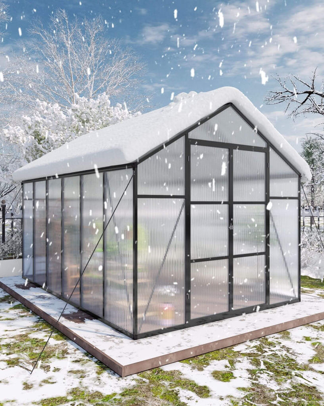 [08X12FT] All-Season Outdoor Backyard Polycarbonate Greenhouse With Raised Base And Aluminum Frame