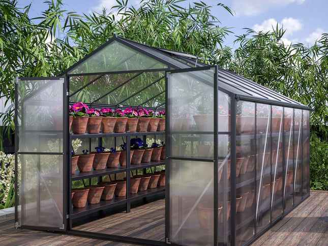 8x12FT Heavy-Duty Polycarbonate Walk-In Greenhouse, Double Swing Doors