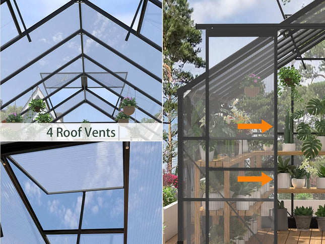 8X14FT  Greenhouse With Roof Vents & Sliding Doors, 4MM (SAK19426)
