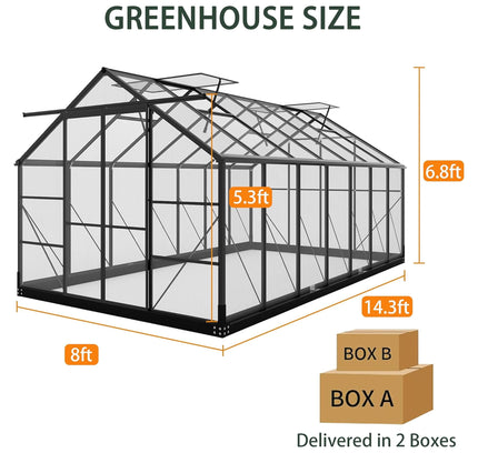 8X14FT  Greenhouse With Roof Vents & Sliding Doors, 4MM (SAK19426)