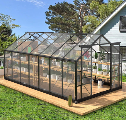 8X14FT  Greenhouse With Roof Vents & Sliding Doors, 4MM (SAK19426)