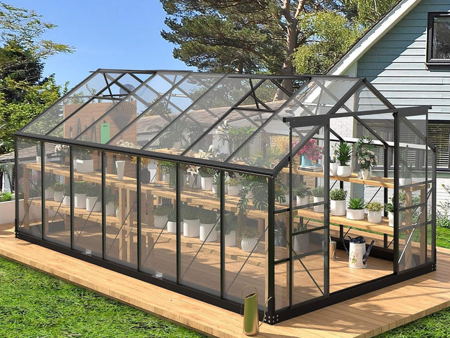 8X14FT  Greenhouse With Roof Vents & Sliding Doors, 4MM (SAK19426)