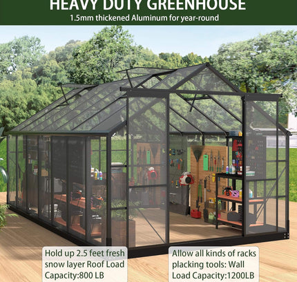 8X14FT  Greenhouse With Roof Vents & Sliding Doors, 4MM (SAK19426)