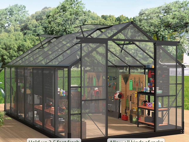 8X14FT  Greenhouse With Roof Vents & Sliding Doors, 4MM (SAK19426)
