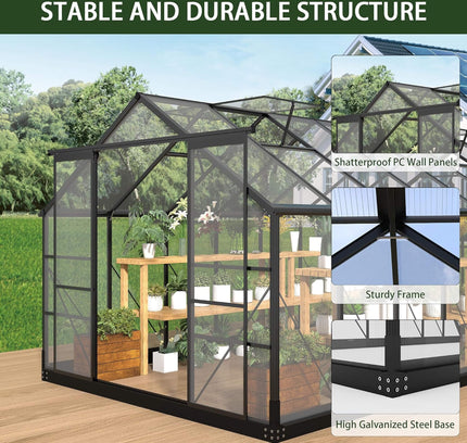 8X14FT  Greenhouse With Roof Vents & Sliding Doors, 4MM (SAK19426)