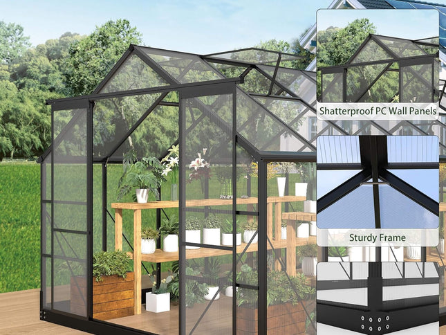 8X14FT  Greenhouse With Roof Vents & Sliding Doors, 4MM (SAK19426)