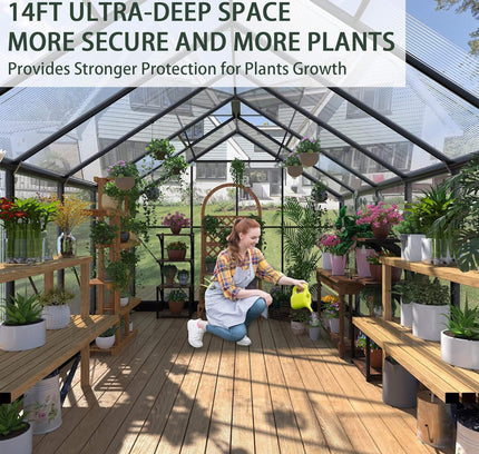 8X14FT  Greenhouse With Roof Vents & Sliding Doors, 4MM (SAK19426)