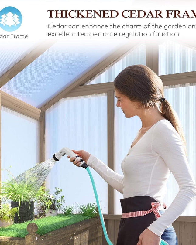 [08X16FT] Large Heavy-Duty Outdoor Wooden Greenhouse With 6MM Polycarbonate Panels And Vent Roof