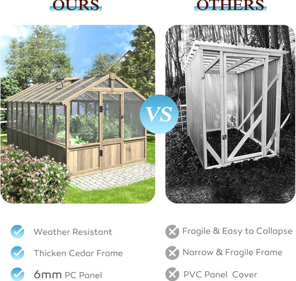 [08X16FT] Large Heavy-Duty Outdoor Wooden Greenhouse With 6MM Polycarbonate Panels And Vent Roof