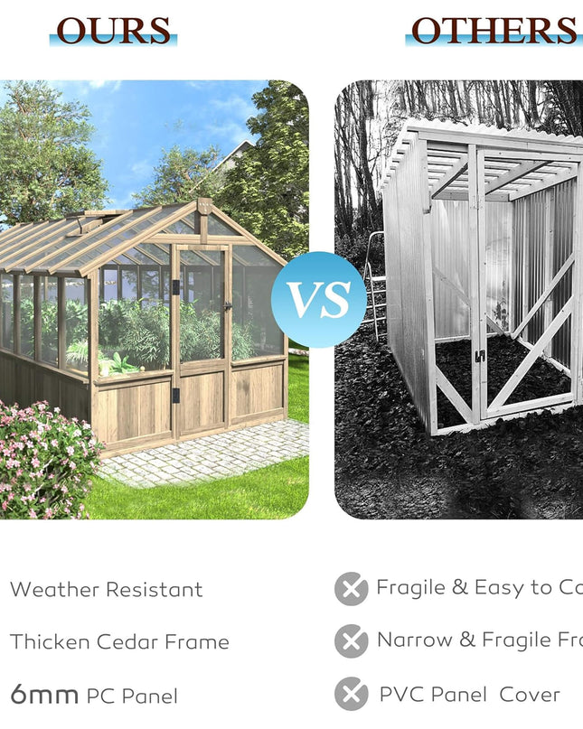 [08X16FT] Large Heavy-Duty Outdoor Wooden Greenhouse With 6MM Polycarbonate Panels And Vent Roof