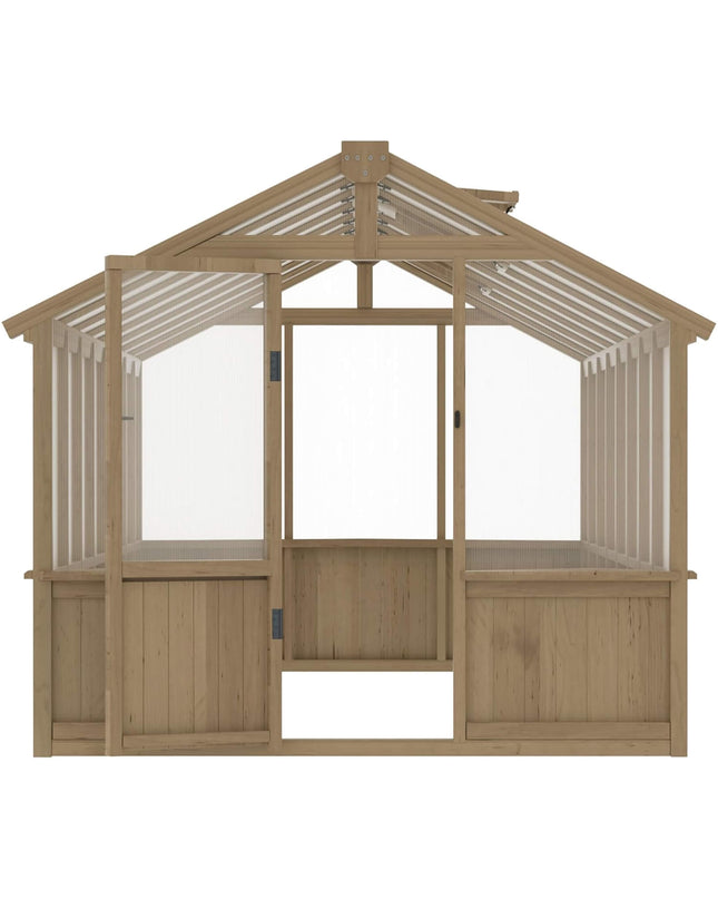 [08X16FT] Large Heavy-Duty Outdoor Wooden Greenhouse With 6MM Polycarbonate Panels And Vent Roof