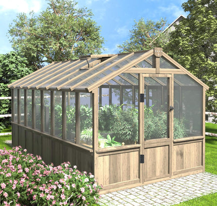 [08X16FT] Large Heavy-Duty Outdoor Wooden Greenhouse With 6MM Polycarbonate Panels And Vent Roof