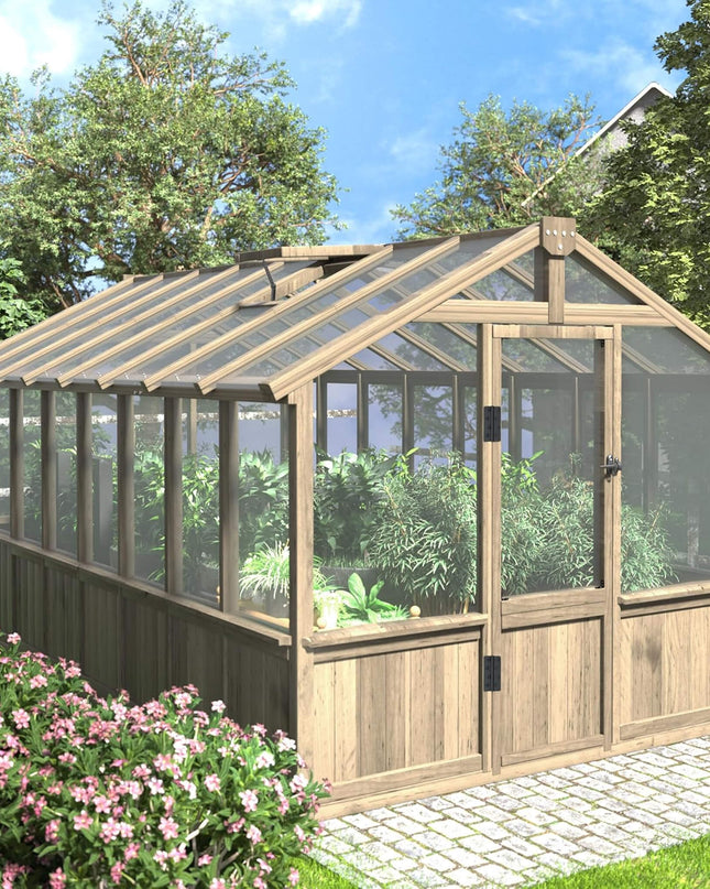 [08X16FT] Large Heavy-Duty Outdoor Wooden Greenhouse With 6MM Polycarbonate Panels And Vent Roof