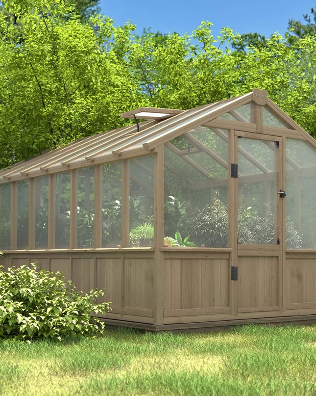 [08X16FT] Large Heavy-Duty Outdoor Wooden Greenhouse With 6MM Polycarbonate Panels And Vent Roof
