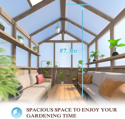 [08X16FT] Large Heavy-Duty Outdoor Wooden Greenhouse With 6MM Polycarbonate Panels And Vent Roof
