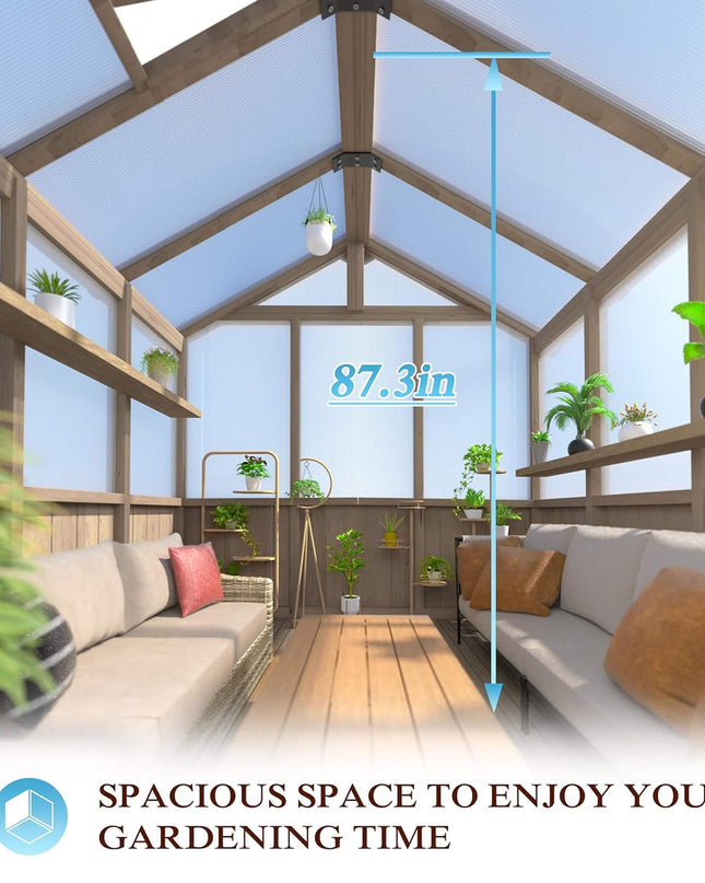 [08X16FT] Large Heavy-Duty Outdoor Wooden Greenhouse With 6MM Polycarbonate Panels And Vent Roof