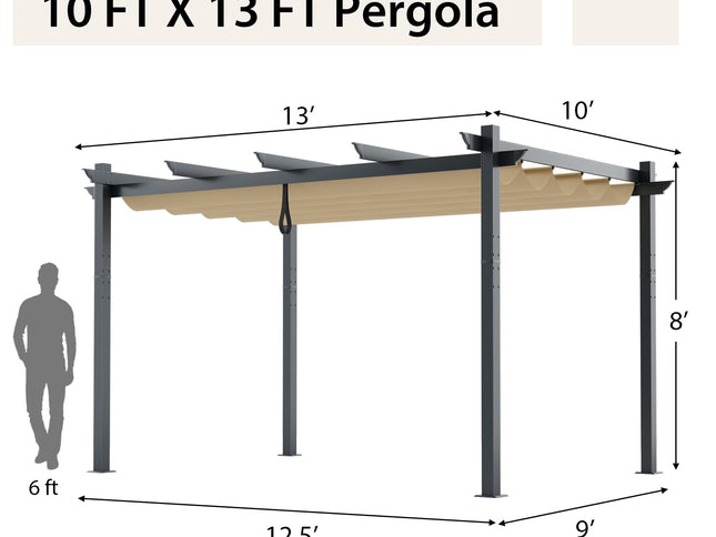 10 x 13 Feet Outdoor Aluminum Retractable Pergola Canopy Shelter