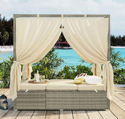 Adjustable Outdoor Sun Lounger with Privacy Curtain, High Comfort